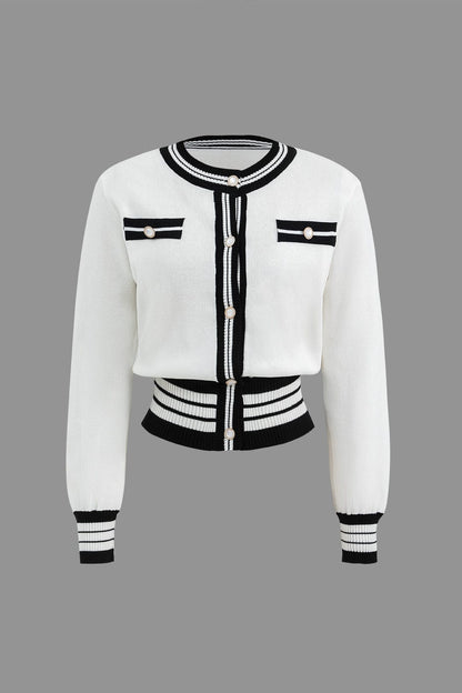 Ariella Damen Strick Zweiteiler Set Cropped Cardigan Weitbein Hose