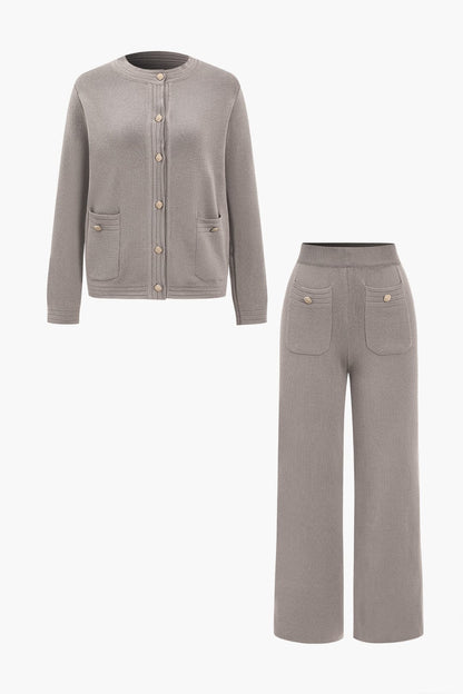 Damen Strick-Zweiteiler-Set Cardigan und Wide-Leg-Hose - Norvielle