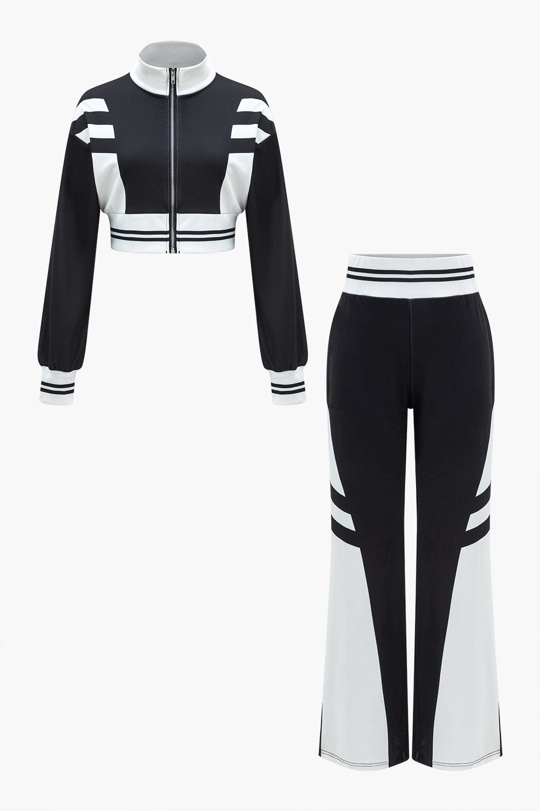 Damen Sportliches Zweiteiler-Set Cropped-Jacke Weite Hose - Norvielle