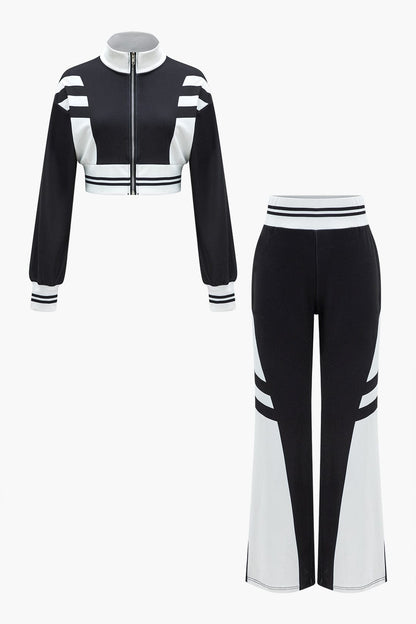 Damen Sportliches Zweiteiler-Set Cropped-Jacke Weite Hose - Norvielle