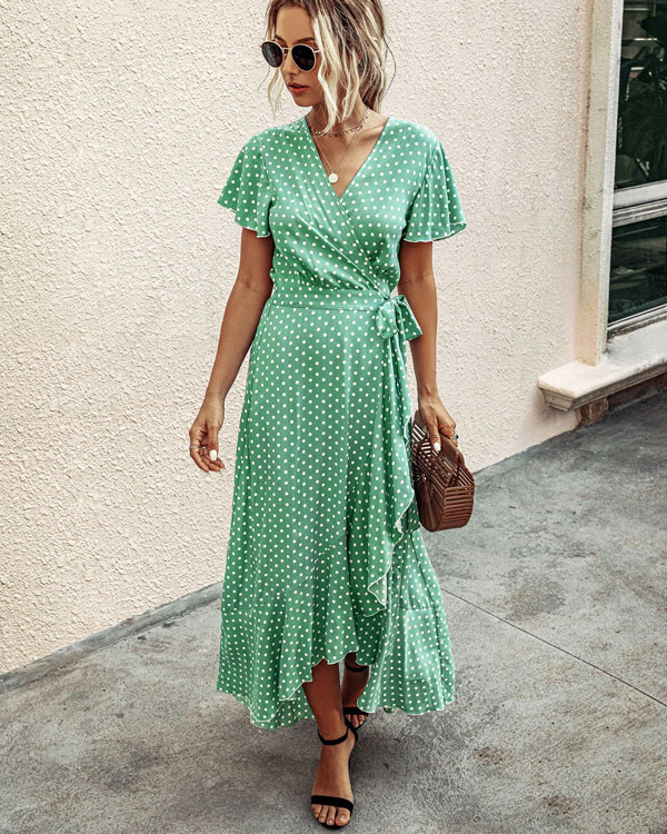 Damen Blumenkleid V-Ausschnitt Rüschen Sommerlich Elegantes Design