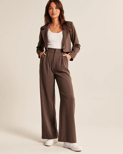 Damen Pantalon Weite Beine Hohe Taille