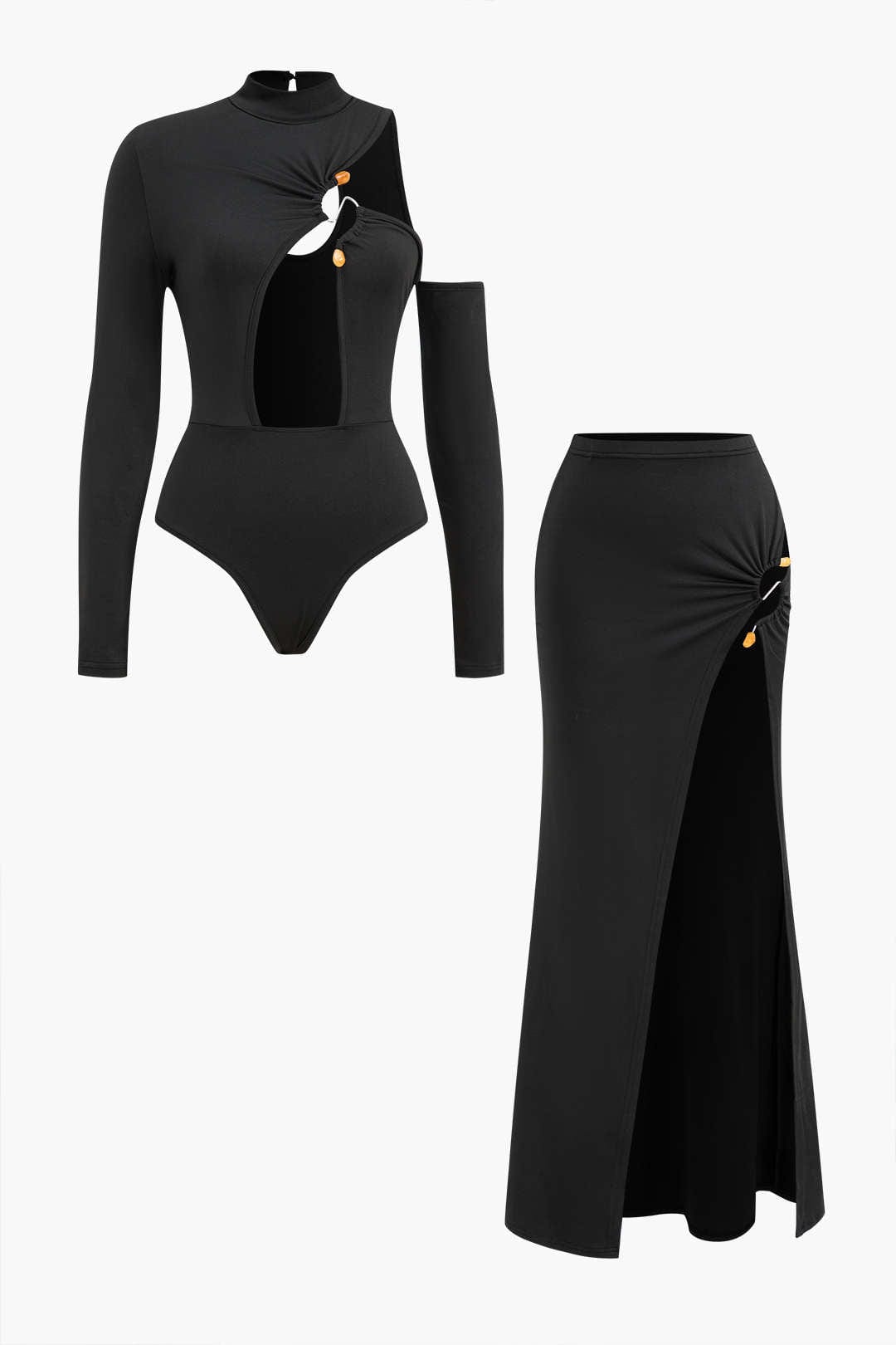 Elegantes Damen Zweiteiler-Set Maxi-Rock Cut-Out-Design - Norvielle