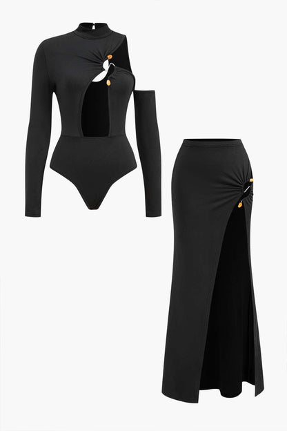 Elegantes Damen Zweiteiler-Set Maxi-Rock Cut-Out-Design - Norvielle