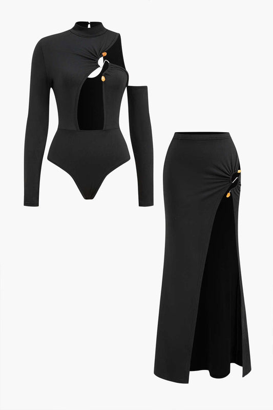 Elegantes Damen Zweiteiler-Set Maxi-Rock Cut-Out-Design - Norvielle