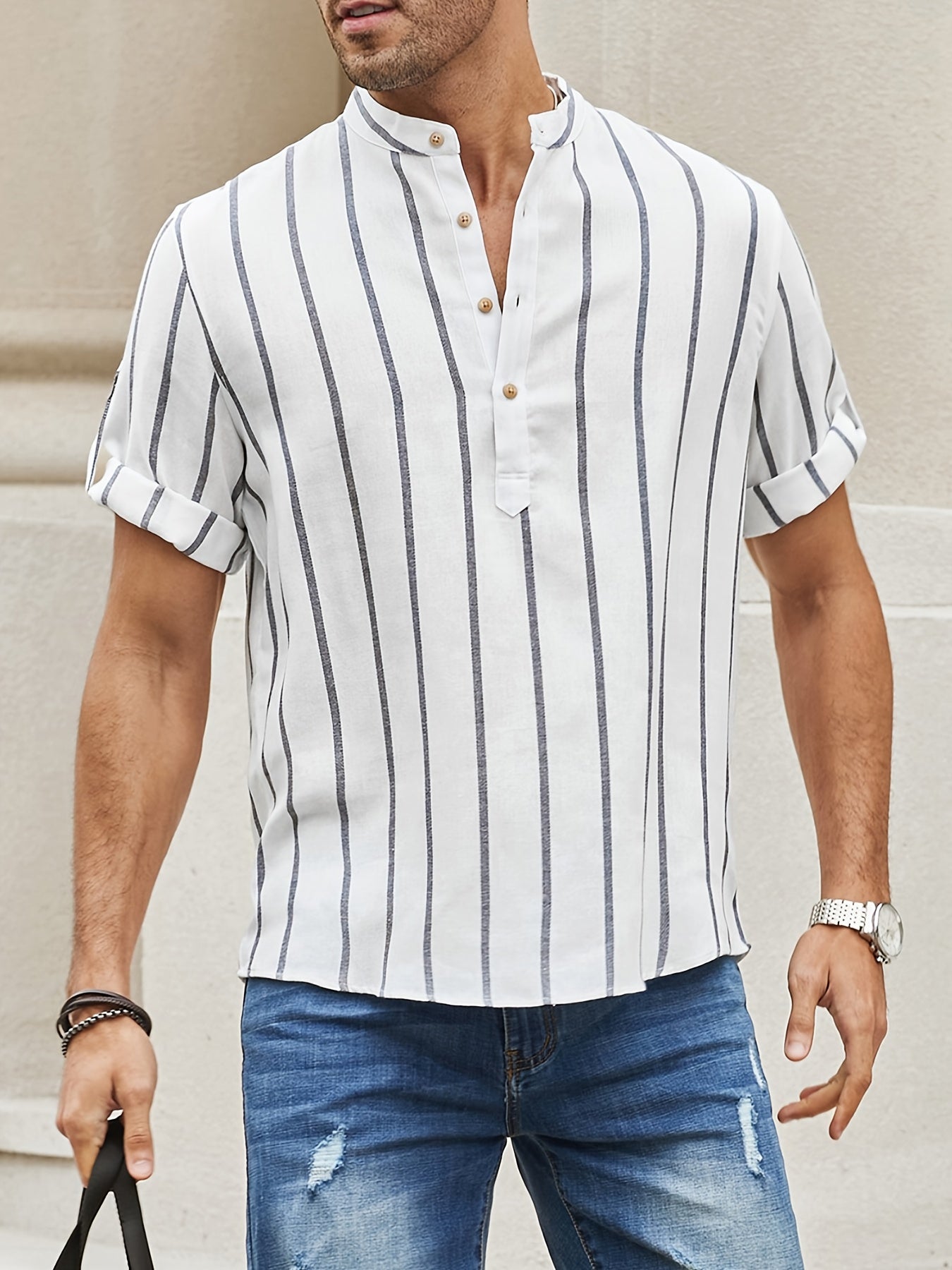 Herren Kurzarm Hemd Streifenmuster Sommerhemd - Norvielle
