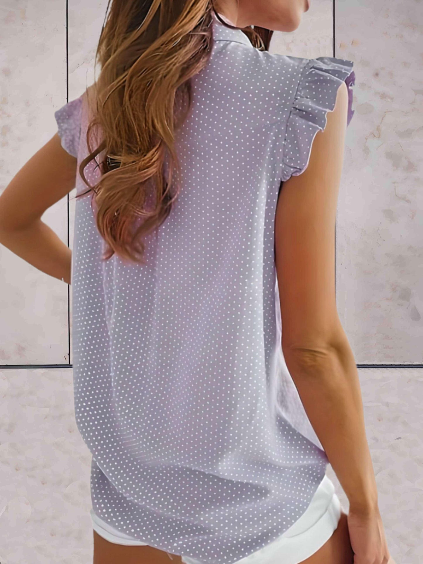 Damen Bluse mit Polka Dots Rüschenärmel Schleifenkragen