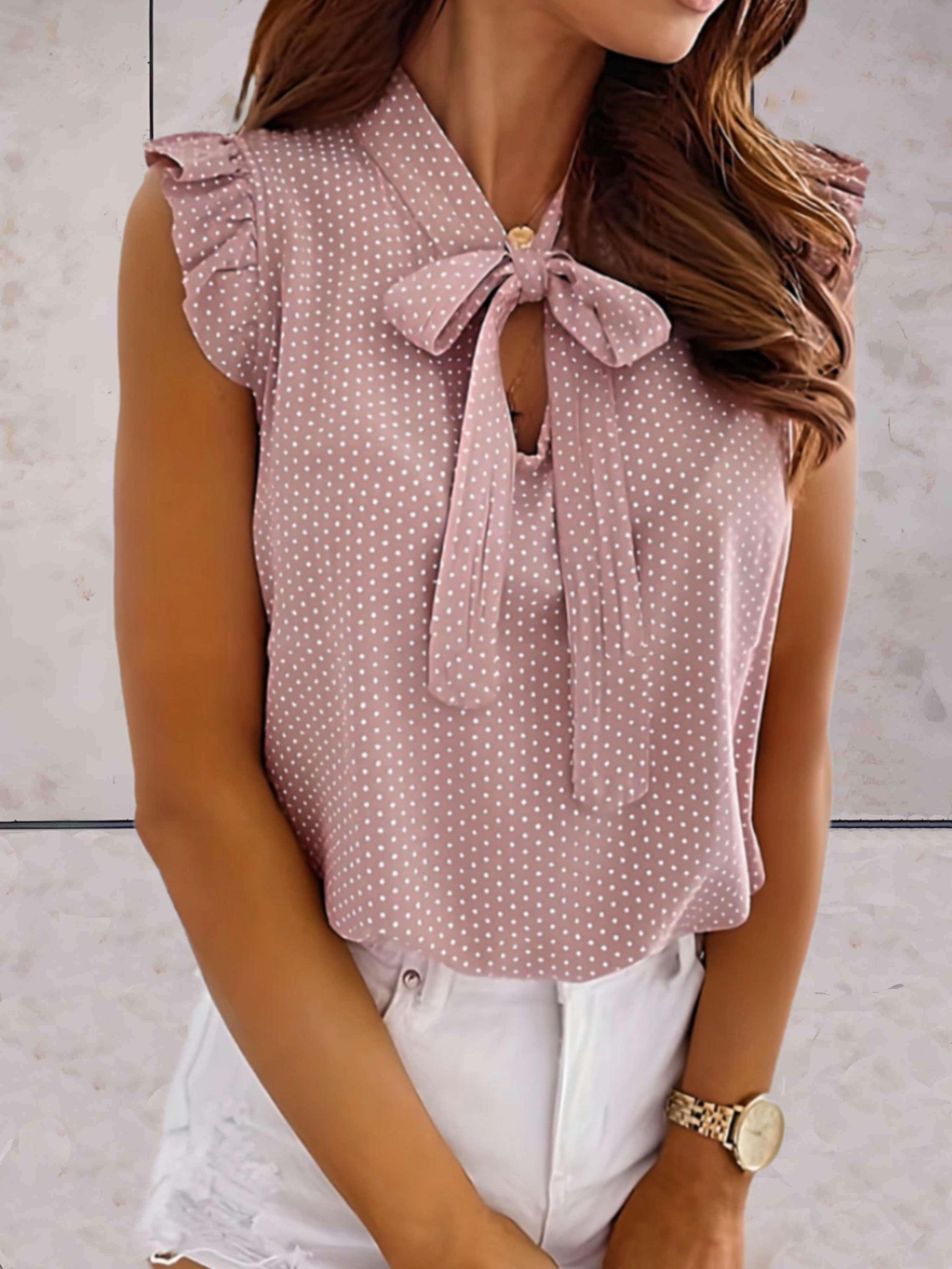 Damen Bluse mit Polka Dots Rüschenärmel Schleifenkragen - Norvielle