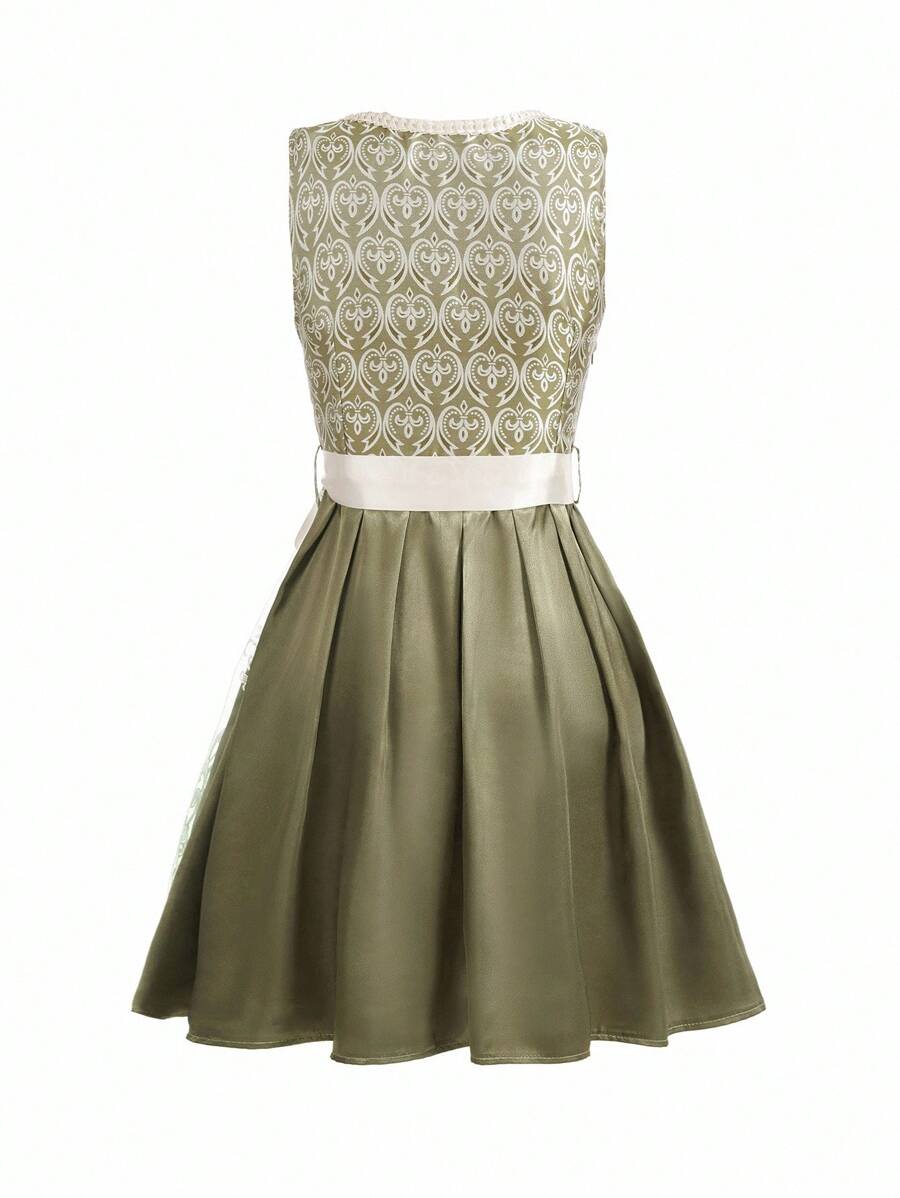 Damen Trachtenkleid Midi Dirndl mit Spitze und Schürze