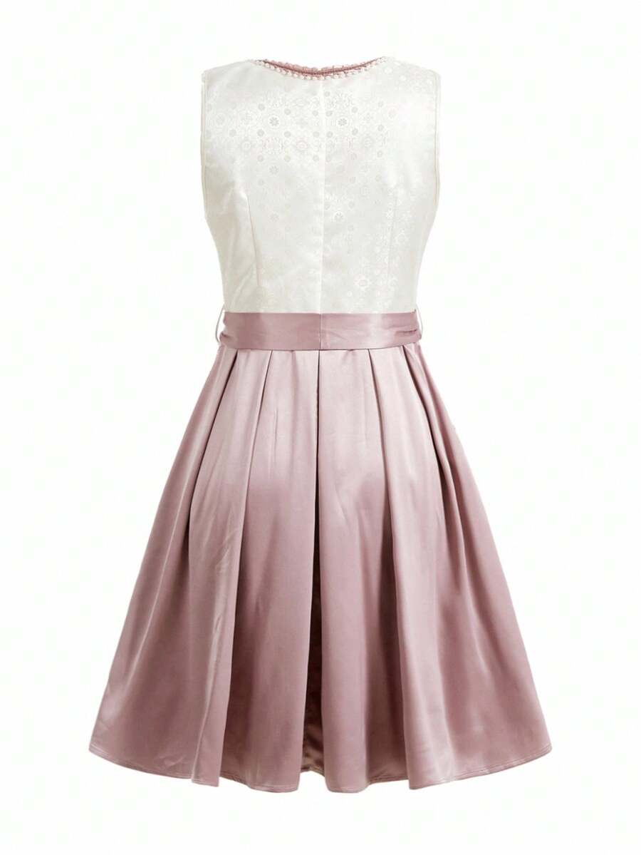 Damen Trachtenkleid Midi Dirndl mit Spitze und Schürze