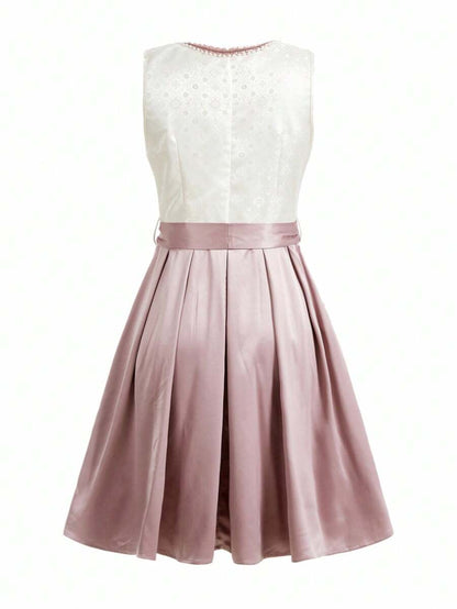 Damen Trachtenkleid Midi Dirndl mit Spitze und Schürze
