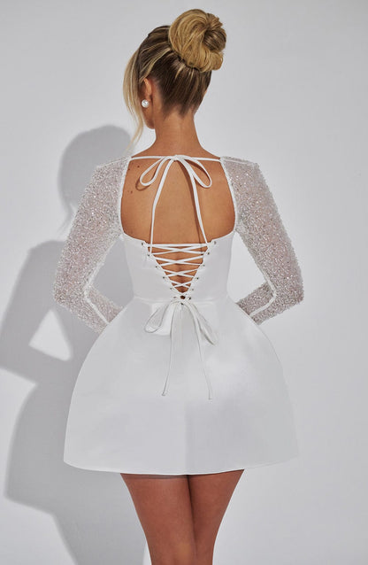 Nina Damen Satin Minikleid Glänzende Lange Ärmel