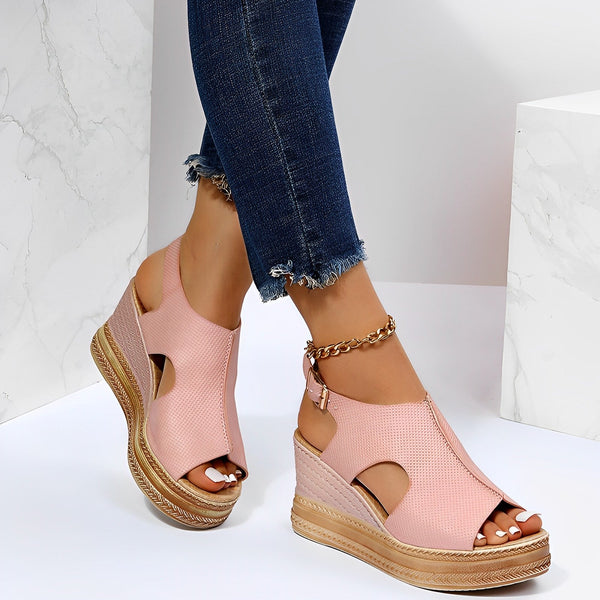 Elegante Damen Sandalen Leder Schnallenriemen