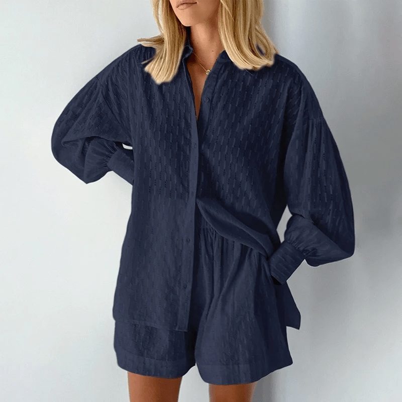Damen Baumwoll-Set Oversized-Bluse und Shorts Luftig Weiß