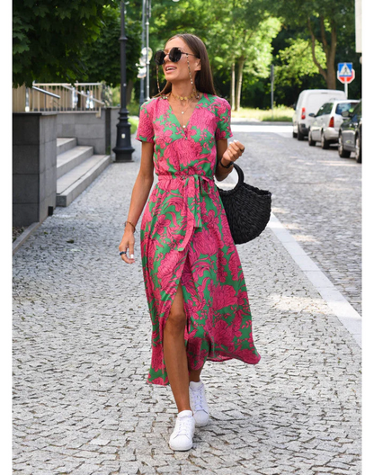Damen Wickelkleid V-Ausschnitt Leicht Sommerlich