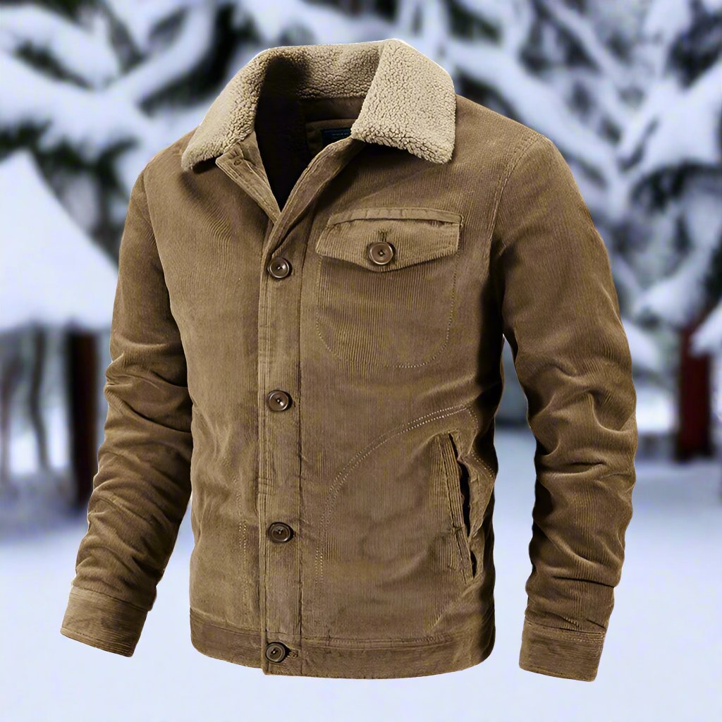 Herren Cordjacke Klassischer Fit Shearling-Kragen Braun - Norvielle