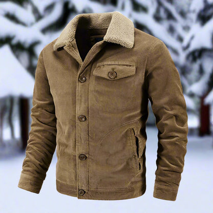 Herren Cordjacke Klassischer Fit Shearling-Kragen Braun - Norvielle