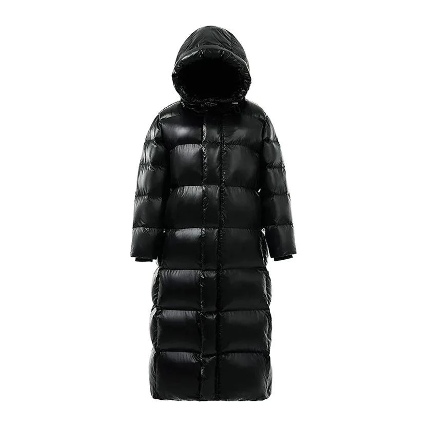 Damen Winterdaunenjacke Lang Mantel Gesteppt Kapuze