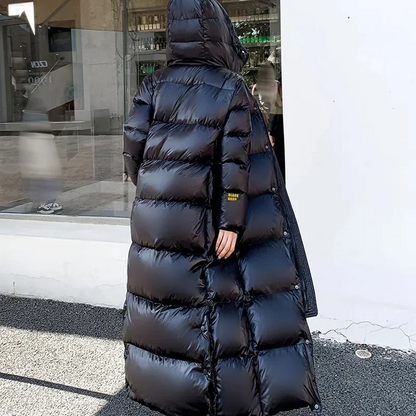 Damen Winterdaunenjacke Lang Mantel Gesteppt Kapuze