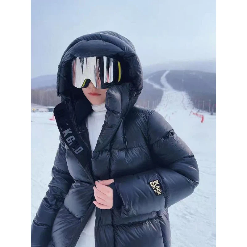 Damen Winterdaunenjacke Lang Mantel Gesteppt Kapuze