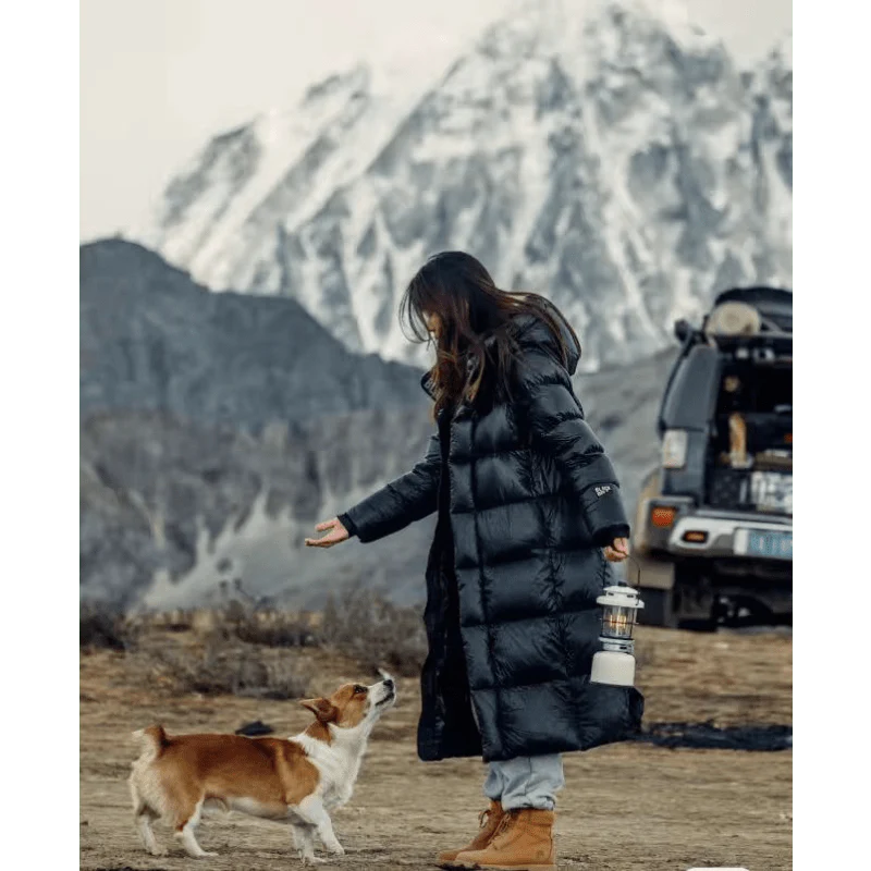 Damen Winterdaunenjacke Lang Mantel Gesteppt Kapuze