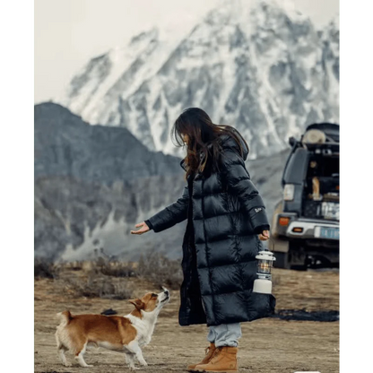 Damen Winterdaunenjacke Lang Mantel Gesteppt Kapuze