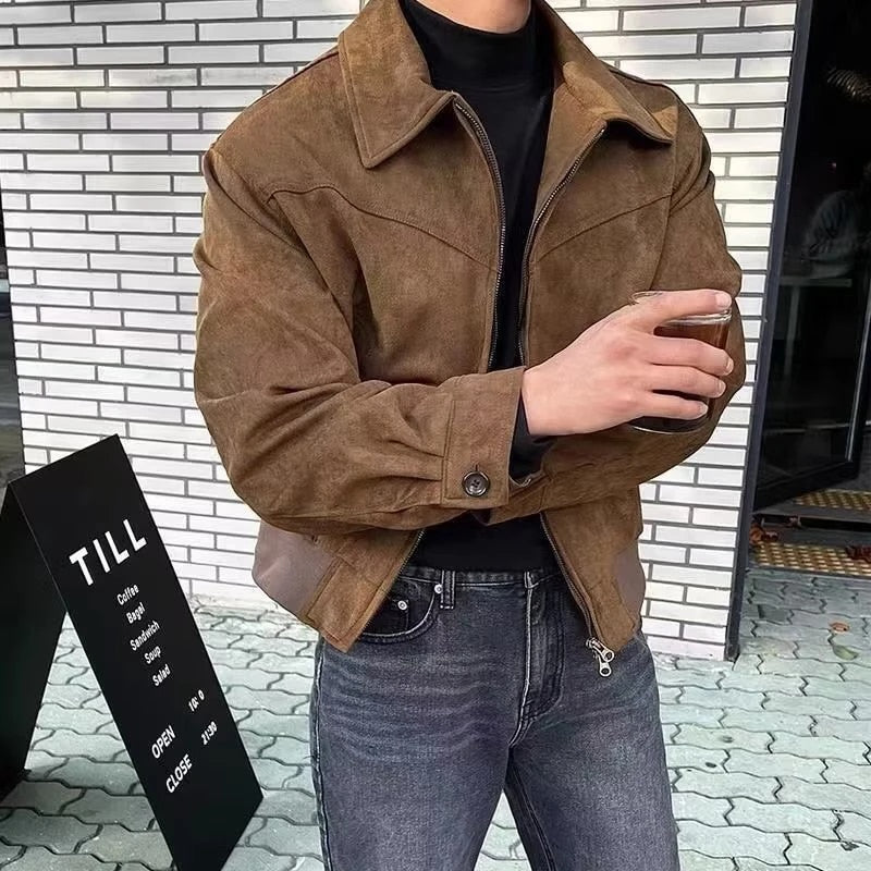 Herren Vintage-Jacke Klassischer Kragen Reißverschluss