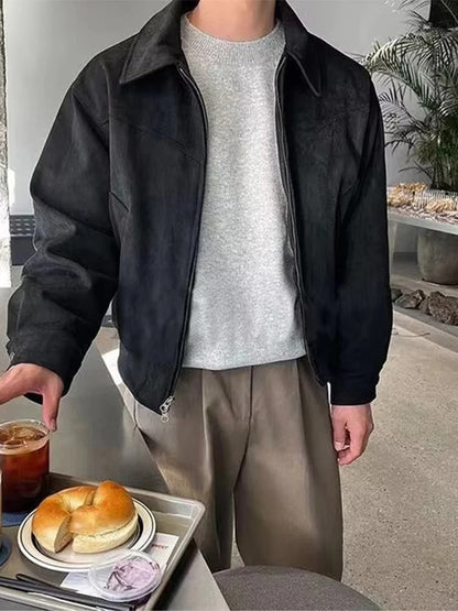Herren Vintage-Jacke Klassischer Kragen Reißverschluss