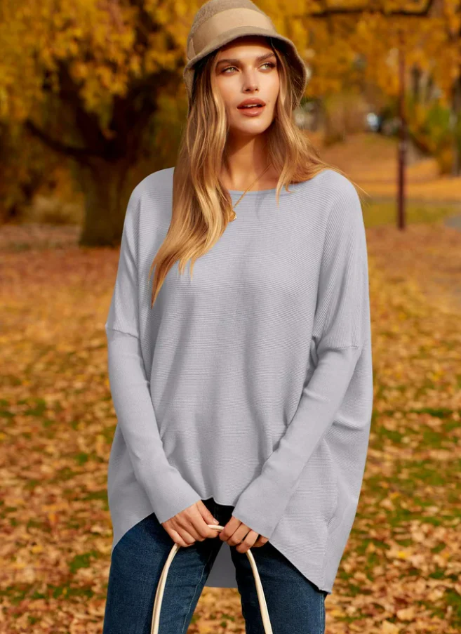 Damen Oversized Sweatshirt Weiches Wollgemisch Langarm