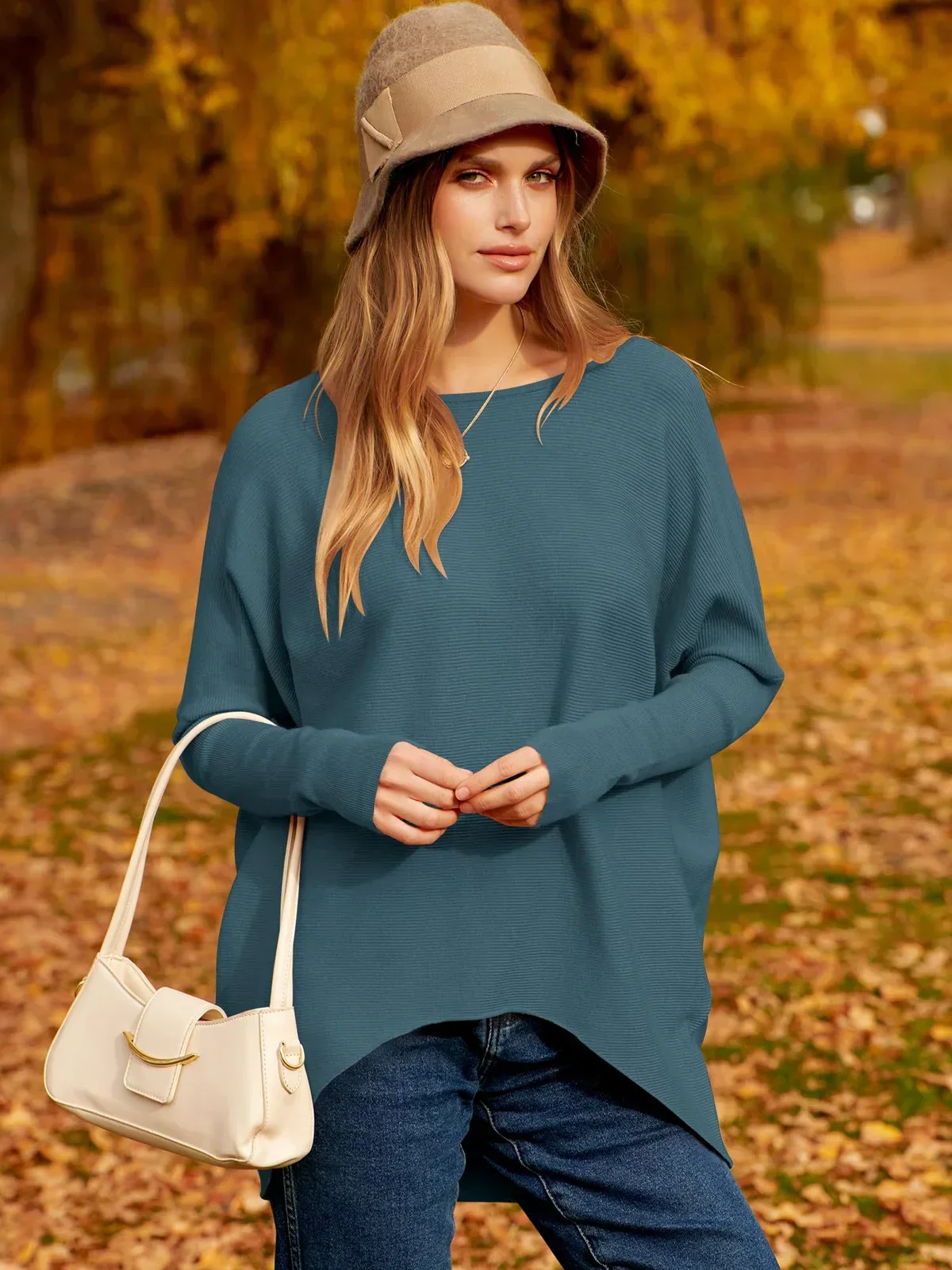Damen Oversized Sweatshirt Weiches Wollgemisch Langarm