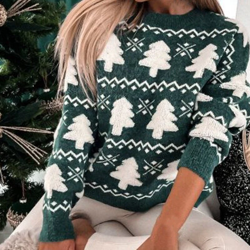 Norvielle Damen Sweatshirt Wollstrick Kiefernmuster Gerippt - Norvielle