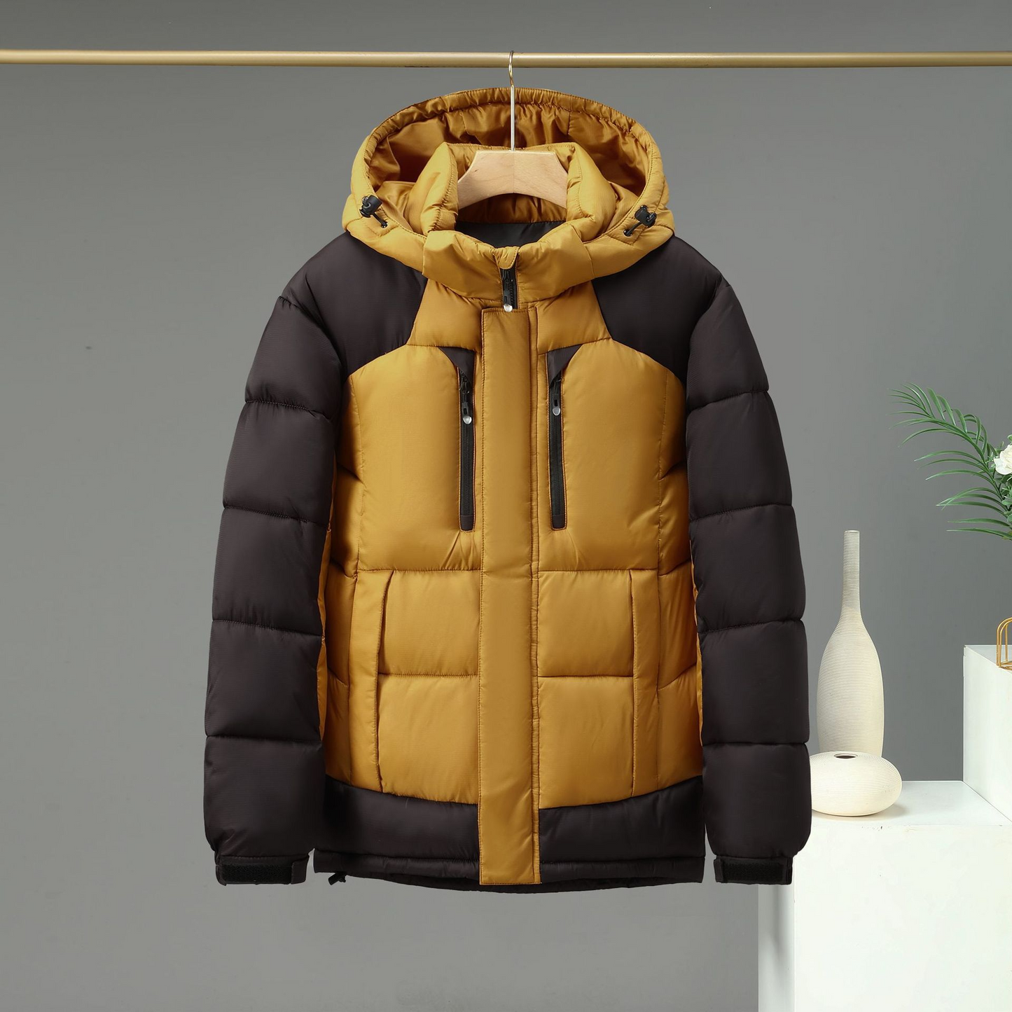 Herren Steppjacke Wattiert Mit Abnehmbarer Kapuze