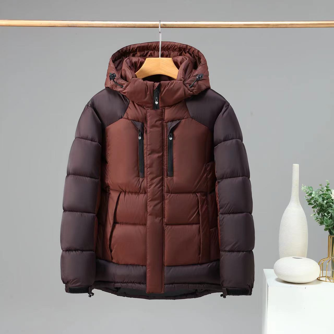 Herren Steppjacke Wattiert Mit Abnehmbarer Kapuze