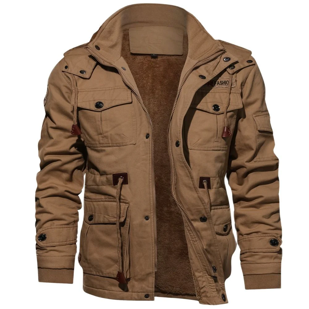 Herren Bomberjacke Baumwoll Obermaterial Fleece Futter Kapuze Schwarz - Norvielle