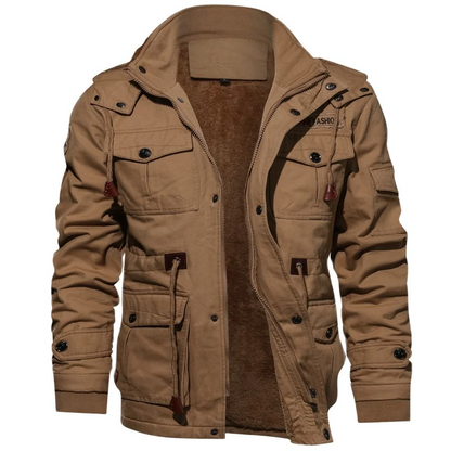 Herren Bomberjacke Baumwoll Obermaterial Fleece Futter Kapuze Schwarz - Norvielle