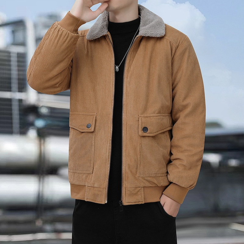 Herren Bomberjacke Cord Sherpa-Kragen Fleece-Futter Relaxed Fit - Norvielle