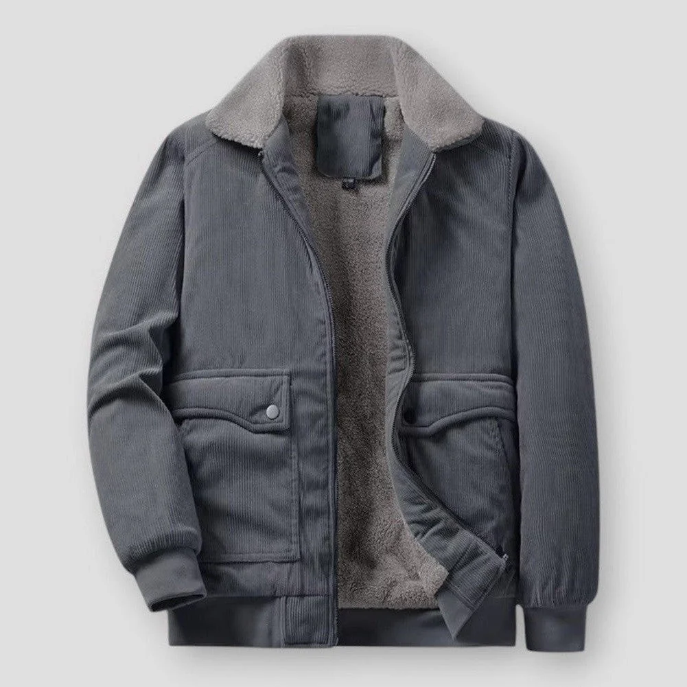 Herren Bomberjacke Cord Sherpa-Kragen Fleece-Futter Relaxed Fit
