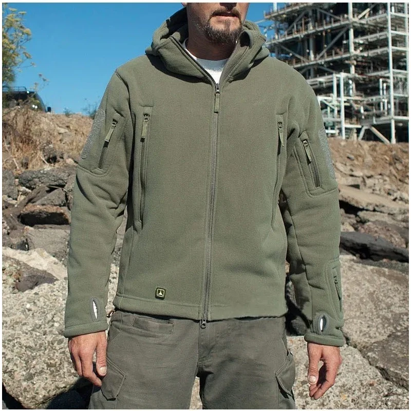 Herren Fleecejacke Relaxed Fit mit Kapuze und Reißverschluss