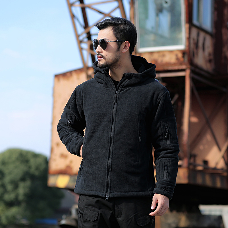Herren Fleecejacke Relaxed Fit mit Kapuze und Reißverschluss Schwarz - Norvielle