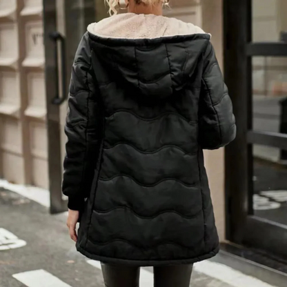 Damen Trenchcoat Slim Fit mit Kapuze Fleece gefüttert