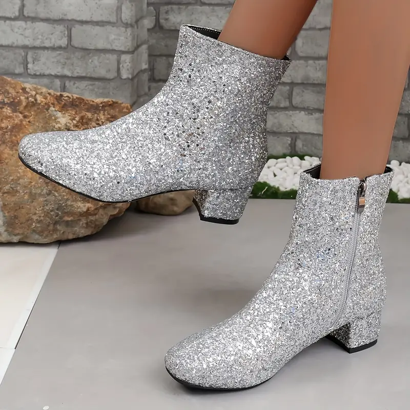 Damen Stiefeletten Textil Glitzer Mandelform Mittlerer Absatz