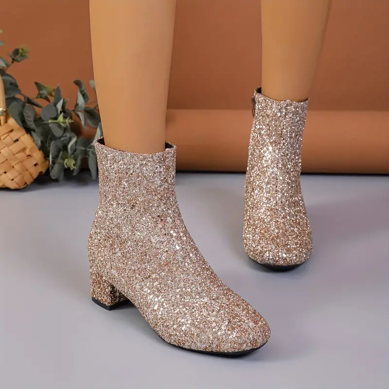 Damen Stiefeletten Textil Glitzer Mandelform Mittlerer Absatz