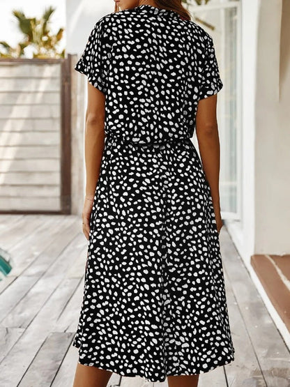Damen Midikleid V-Ausschnitt Kurzärmelig Bequem Sommerlich
