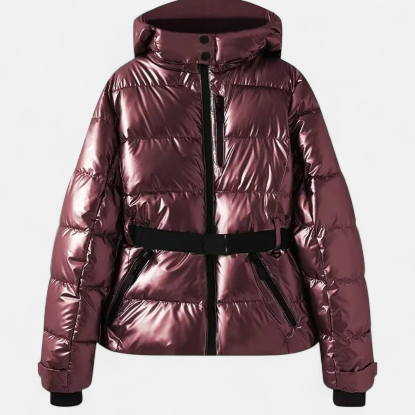Damen Steppjacke Kapuze Tailliert Warm Schwarz - Norvielle