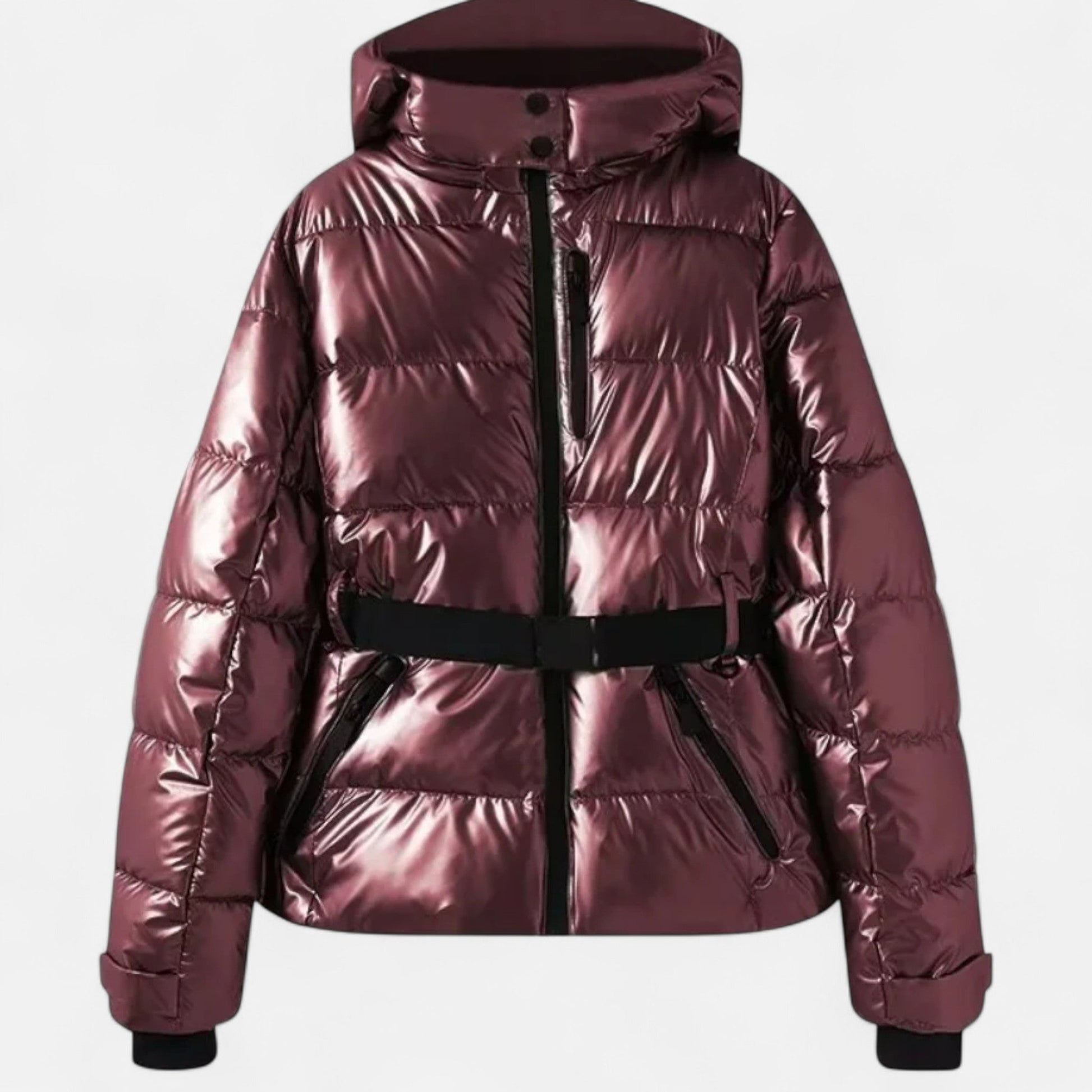 Damen Steppjacke Kapuze Tailliert Warm Schwarz - Norvielle