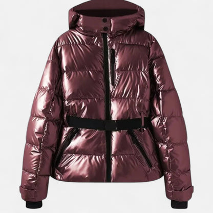 Damen Steppjacke Kapuze Tailliert Warm Schwarz - Norvielle
