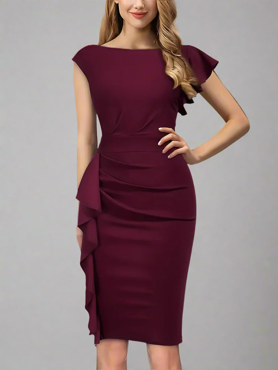 Damen Cocktailkleid Rüschen-Seitendetail Figurbetont