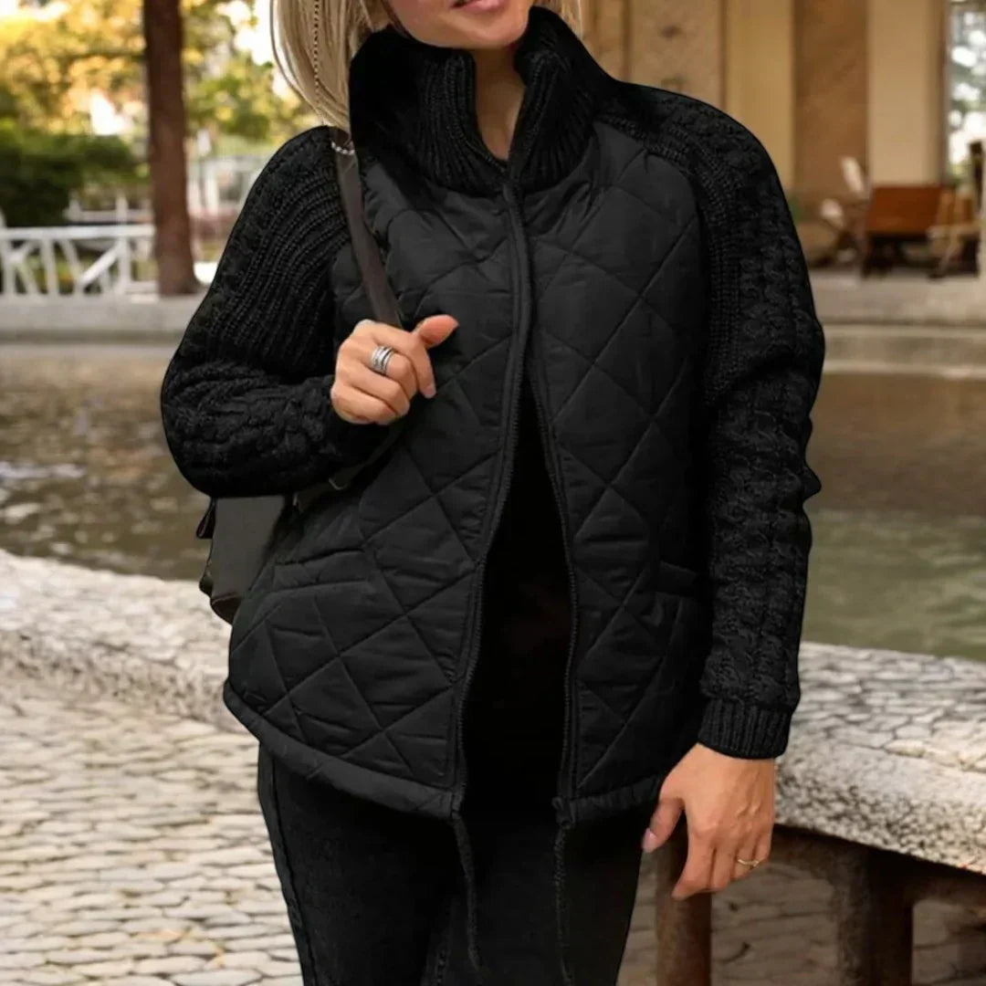 Damen Steppjacke Stehkragen Reißverschluss Beige