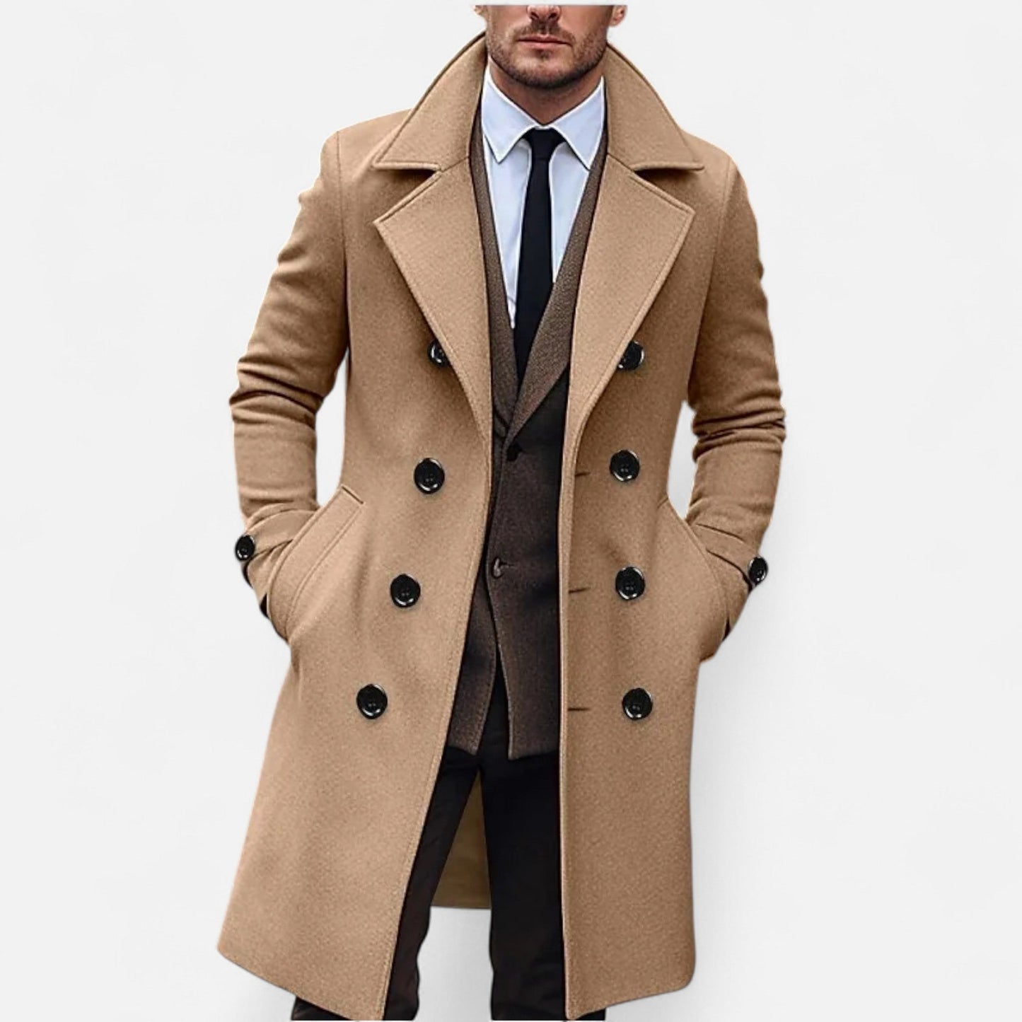 Herren Mantel Klassisches Revers Wollmix Schwarz - Norvielle