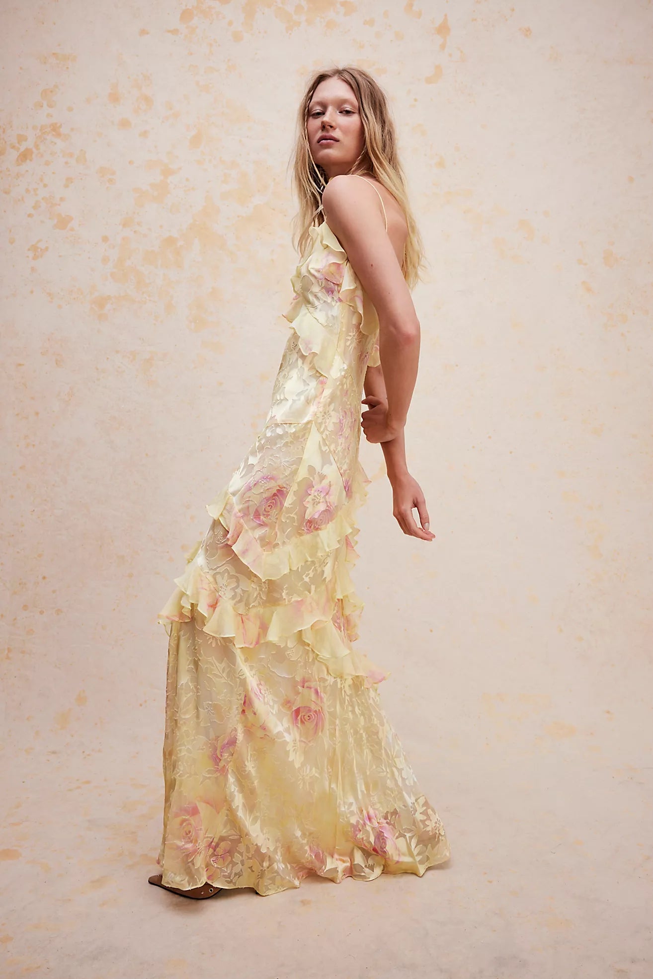 Damen Sommerkleid Rüschen Blumenmuster